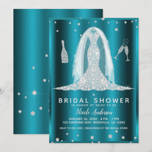 Invitation Turquoise Aqua Glam Diamond Mariage Fête des marié