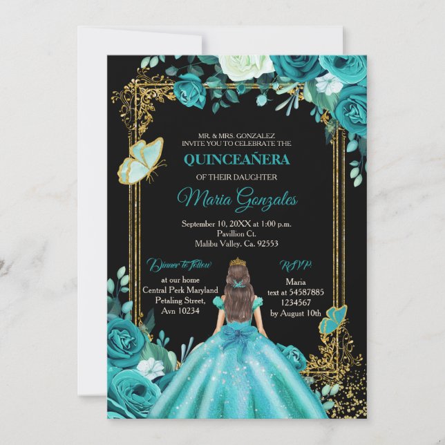 Invitation turquoise Aqua Mexicaine Quinceanera Pa (Devant)