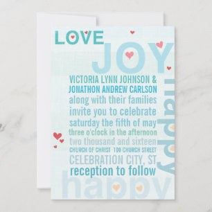 Invitation Turquoise Aqua Red Heart Mariage de typographie mo