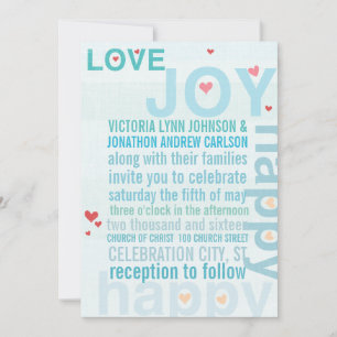 Invitation Turquoise Aqua Red Heart Mariage de typographie mo