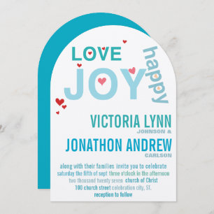 Invitation Turquoise Aqua Red Heart Mariage de typographie mo