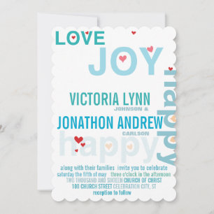 Invitation Turquoise Aqua Red Heart Mariage de typographie mo