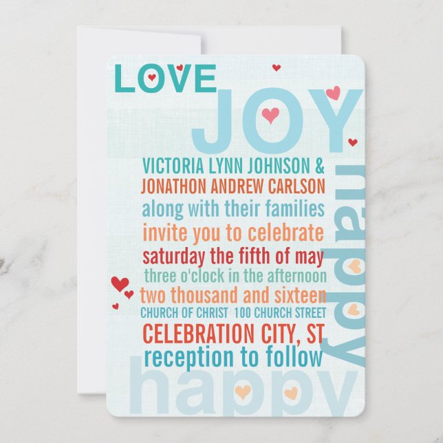 Invitation Turquoise Aqua Rouge Inséparable de typographie mo (Devant)