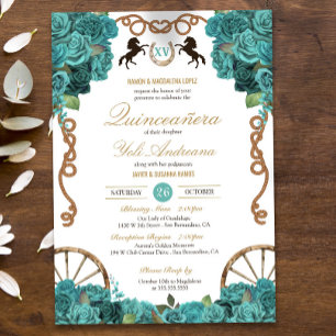 Invitation Turquoise Aquamarine Ouest Charra Quinceañera