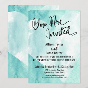 Invitation Turquoise Aquarelle Blanc Coeur Vous Êtes Invité
