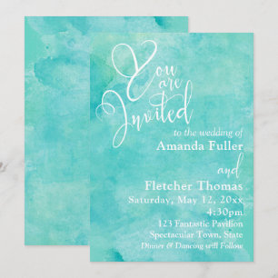 Invitation Turquoise Aquarelle Élégante Typographie Mariage 1
