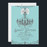 Invitation Turquoise & Argent Blanc Bow Sweet 16 Seteen<br><div class="desc">Personnaliser pour tout événement</div>