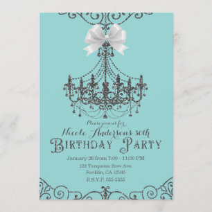 Invitation Turquoise Argent Blanc Nœud Anniversaire Tout Âge