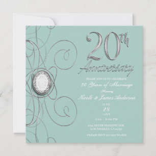Invitation Turquoise Argent Diamant 20 Soirée du 20e Annivers