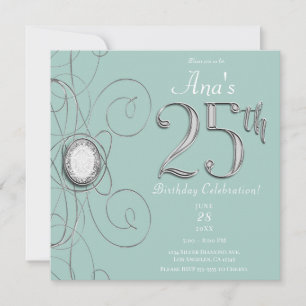 Invitation Turquoise Argent Diamant 25 Fête d'anniversaire 25