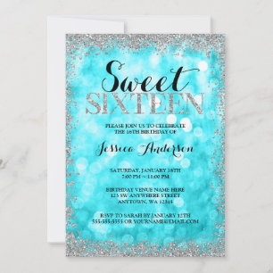Invitation Turquoise Argent Faux Parties scintillant Lumières