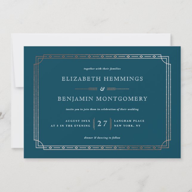 Invitation Turquoise Art Déco moderne Rose Gold Foil Mariage  (Devant)