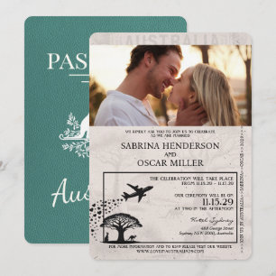 Invitation Turquoise Australie Mariage de passeport
