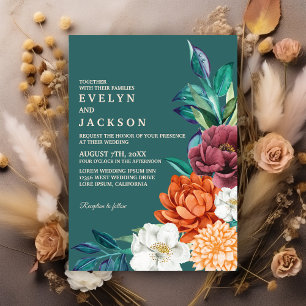 Invitation Turquoise Automne Moderne Terracotta Mariage Flora