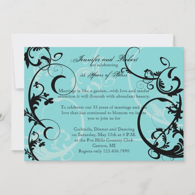 Invitation Turquoise avec tourbillon noir pour anniversaire d (Devant)