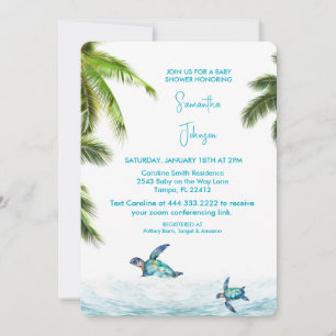 Invitation Turquoise Baby shower tropical de la tortue de mer