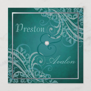 Invitation turquoise baroque exquise de rouleau