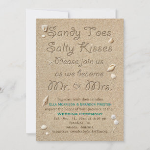 Invitation Turquoise Beach Sandy Toits Salty Baisers Mariage