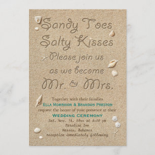 Invitation Turquoise Beach Sandy Toits Salty Baisers Mariage