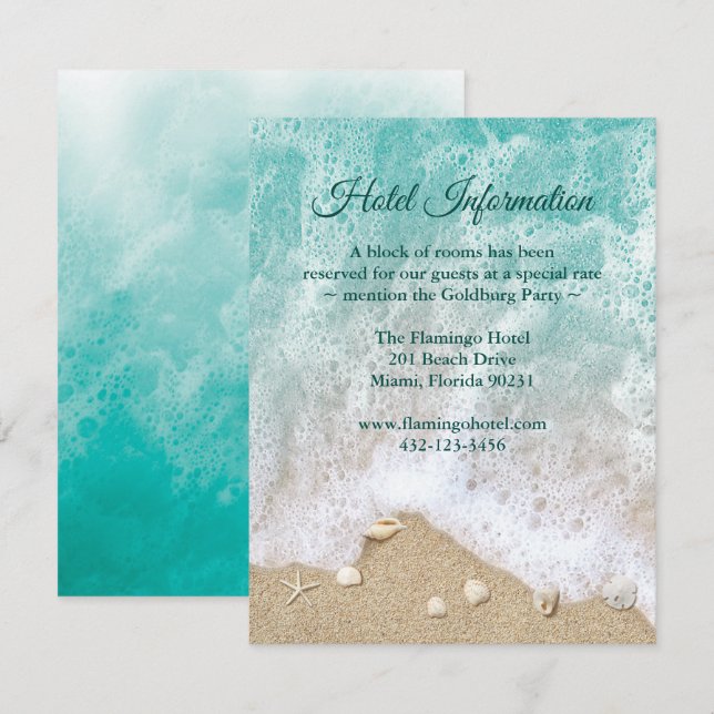 Invitation Turquoise Beach Waves Bat mitzvah Info Hôtel (Devant / Derrière)