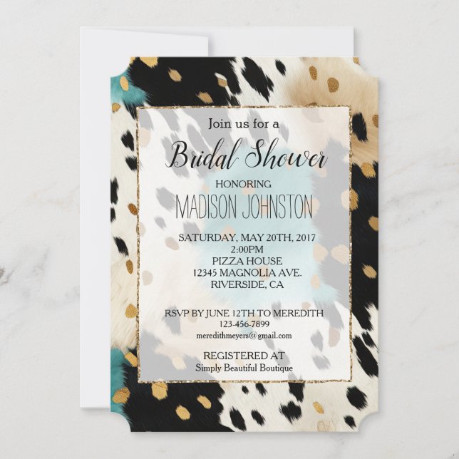 Invitation Turquoise Black Cream Gold Western Cowgirl Cowhide (Devant)
