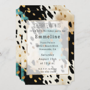Invitation Turquoise Black Cream Gold Western Cowgirl Cowhide