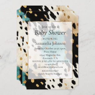 Invitation Turquoise Black Cream Gold Western Cowhide