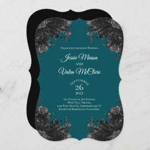 Invitation Turquoise Black Grey Rose Gothique Mariage élégant