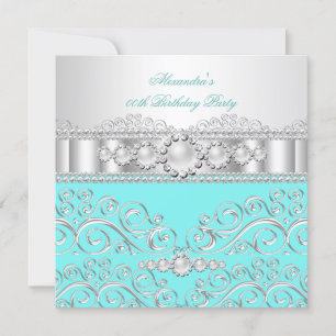 Invitation Turquoise blanc dentelle d'argent Pearl fête d'ann