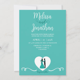 Invitation Turquoise Blanc Élégant Mariage Mariée et Salle