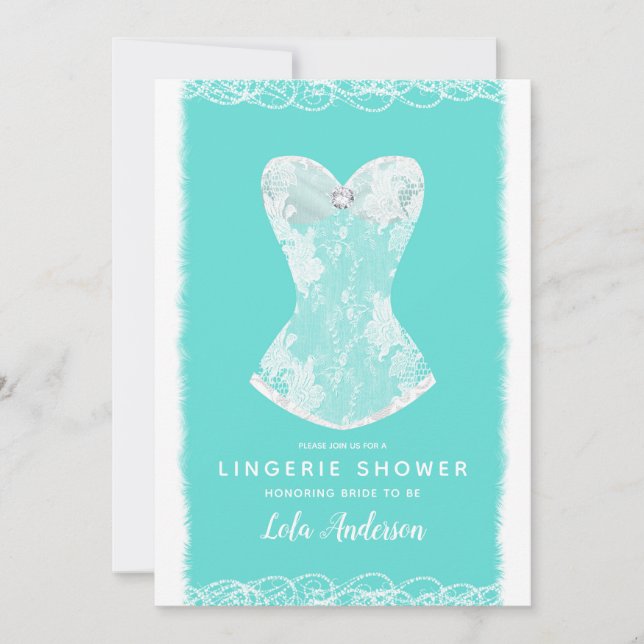 Invitation Turquoise & Blanc Glam Lingerie Soirée de douche (Devant)