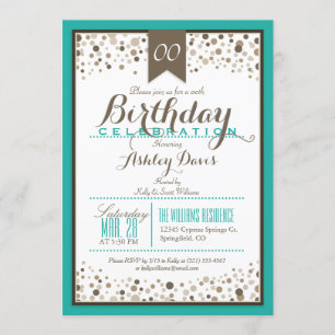 Invitation Turquoise, Blanc & Taupe fête d'anniversaire moder