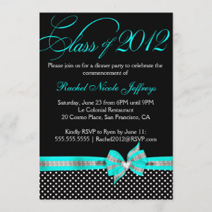 Invitation turquoise blanche noire d'obtention du