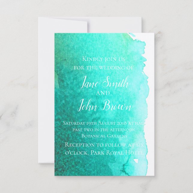 Invitation Turquoise bleu aquarelle art moderne mariage (Devant)
