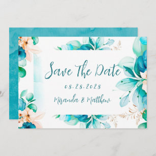 Invitation Turquoise Bleu Aquarelle Floral Enregistrer Les Ca