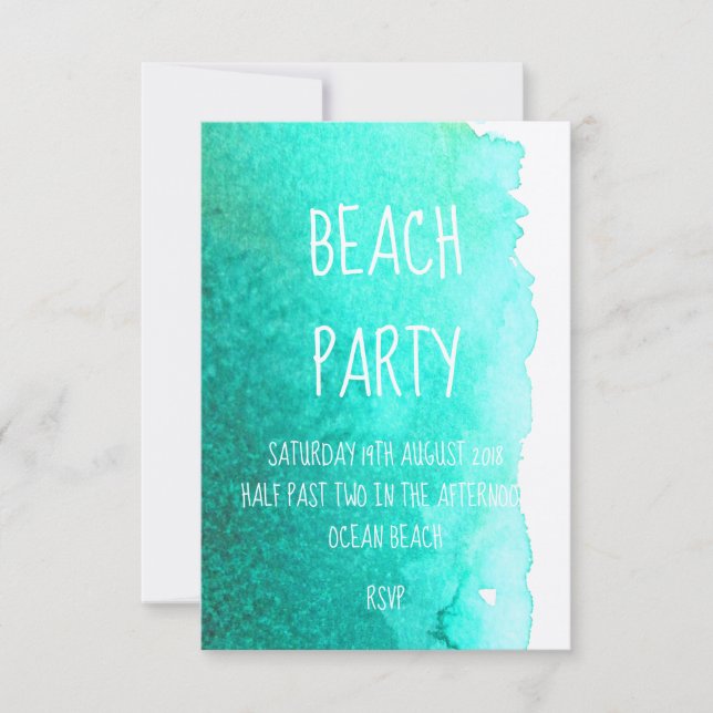 Invitation Turquoise bleu aquarelle moderne plage océan (Devant)