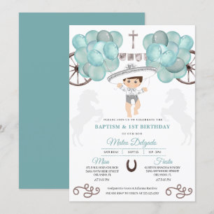 Invitation Turquoise Bleu & Argent Mexicain Baby Boy Charro B