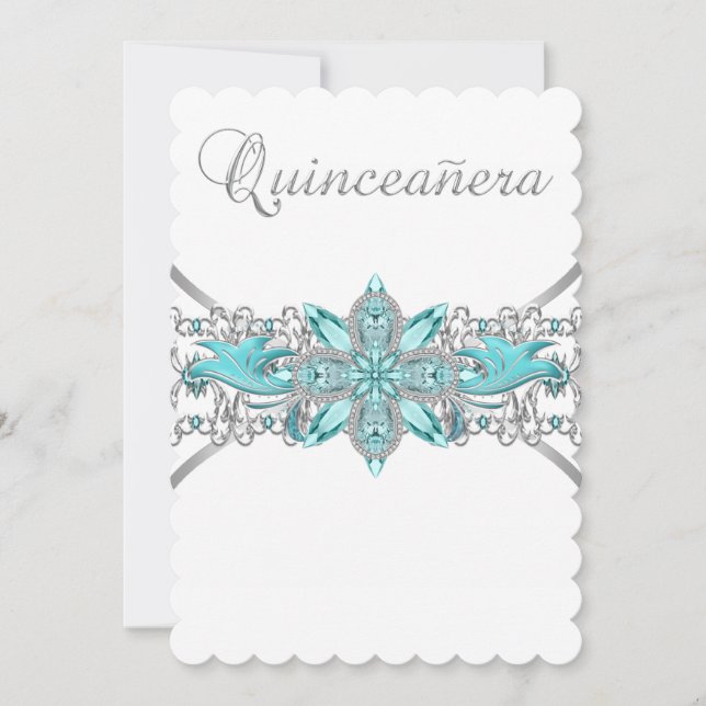 Invitation Turquoise Bleu Argent Quinceanera (Devant)