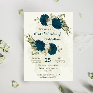 Invitation turquoise bleu beige fleurs botanique douche de nu