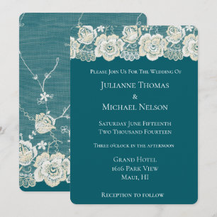 Invitation Turquoise bleu blanc dentelle Floral Romantique Ma