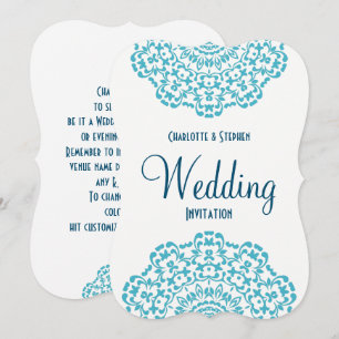 Invitation Turquoise Bleu Blanc Élégant Mariage en dentelle C