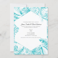 Turquoise Bleu Blanc Feuilles de Palmier Tropical