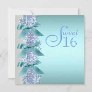 Invitation Turquoise Bleu blanc Sweet sixteen de flocons de n