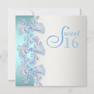 Invitation Turquoise Bleu blanc Sweet sixteen de flocons de n