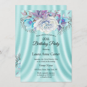 Invitation Turquoise Bleu Blanc Violet Floral fête d'annivers
