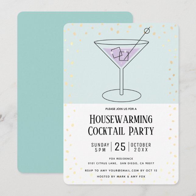 Invitation Turquoise Bleu Bloc Ménage Cocktail Party (Devant / Derrière)