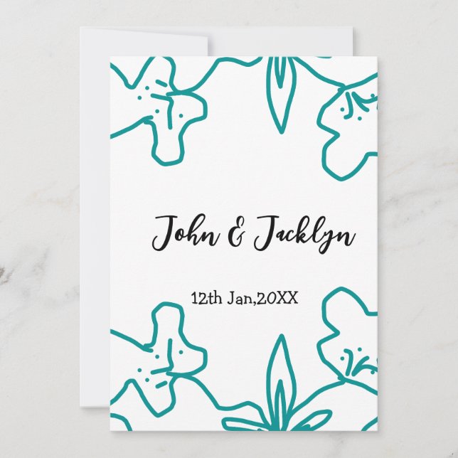 Invitation Turquoise bleu couple marié date flstylish  (Devant)