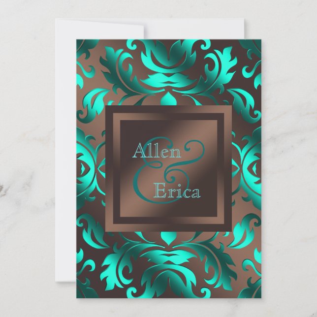 Invitation Turquoise Bleu et Chocolat Mariage Brown (Devant)