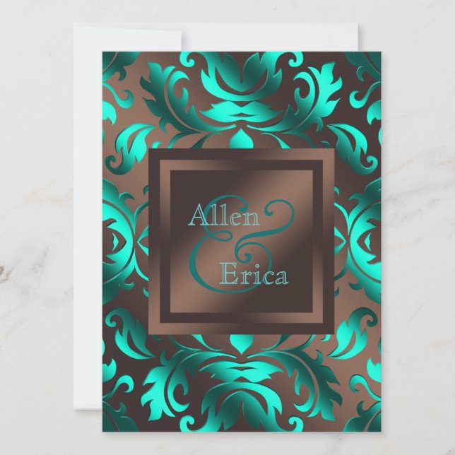 Invitation Turquoise Bleu et Chocolat Mariage Brown (Devant)