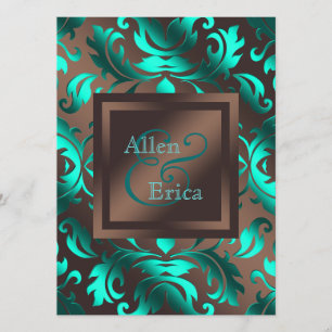 Invitation Turquoise Bleu et Chocolat Mariage Brown